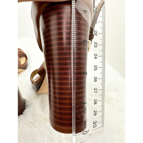 NINE WEST - FREYA, Dark natural GENUINE leather 4.75" platform sandals, SZ 10M - Picture 5 of 12